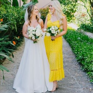 RAHI yellow ruffle midi dress